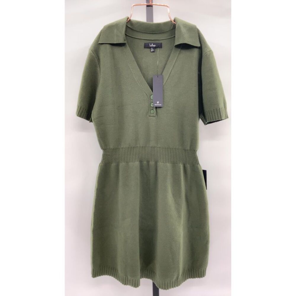 Lulu's Olive Green Knit Polo Sweater Dress